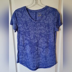 Tek Gear Women Active Top Small Blue Dry Tek Patterned Short Sleeve V Neck Tee